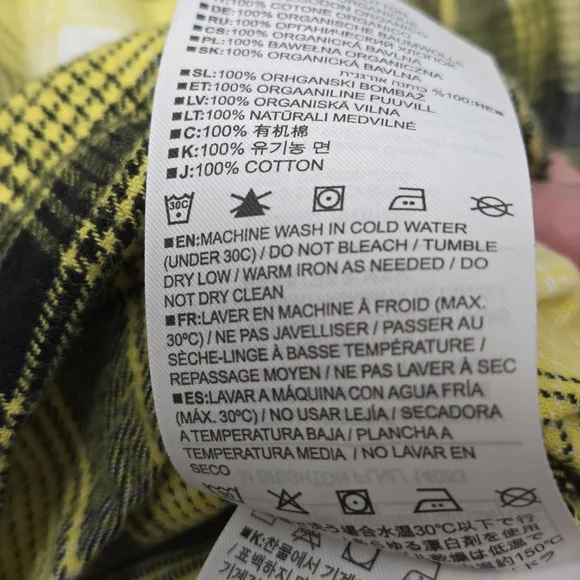 Burton Brighton Flannel Shirt Yellow Black Plaid Organic Cotton Small S - Picture 6 of 9